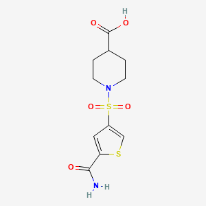 molecular formula C11H14N2O5S2 B5228423 1-{[5-(aminocarbonyl)-3-thienyl]sulfonyl}-4-piperidinecarboxylic acid 