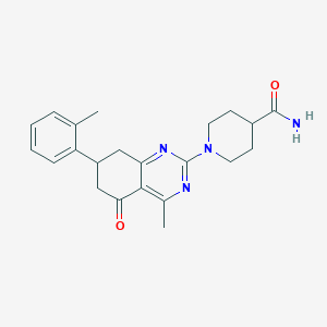 molecular formula C22H26N4O2 B5228457 1-[4-methyl-7-(2-methylphenyl)-5-oxo-5,6,7,8-tetrahydro-2-quinazolinyl]-4-piperidinecarboxamide 