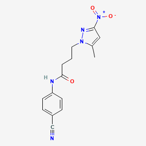 molecular formula C15H15N5O3 B5228578 N-(4-cyanophenyl)-4-(5-methyl-3-nitro-1H-pyrazol-1-yl)butanamide 
