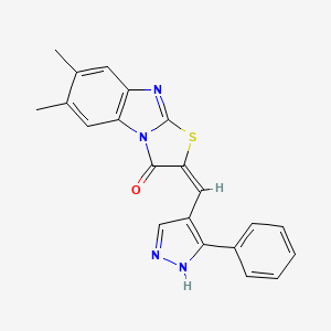 molecular formula C21H16N4OS B5228665 6,7-dimethyl-2-[(3-phenyl-1H-pyrazol-4-yl)methylene][1,3]thiazolo[3,2-a]benzimidazol-3(2H)-one 