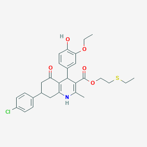 molecular formula C29H32ClNO5S B5229018 2-(ethylthio)ethyl 7-(4-chlorophenyl)-4-(3-ethoxy-4-hydroxyphenyl)-2-methyl-5-oxo-1,4,5,6,7,8-hexahydro-3-quinolinecarboxylate 