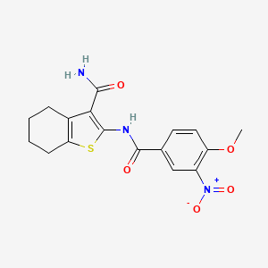 molecular formula C17H17N3O5S B5229046 2-[(4-methoxy-3-nitrobenzoyl)amino]-4,5,6,7-tetrahydro-1-benzothiophene-3-carboxamide 