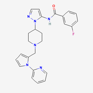 molecular formula C25H25FN6O B5229082 3-fluoro-N-[1-(1-{[1-(2-pyridinyl)-1H-pyrrol-2-yl]methyl}-4-piperidinyl)-1H-pyrazol-5-yl]benzamide 