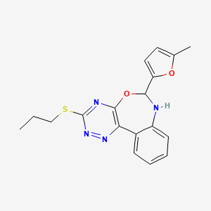 molecular formula C18H18N4O2S B5229156 6-(5-methyl-2-furyl)-3-(propylthio)-6,7-dihydro[1,2,4]triazino[5,6-d][3,1]benzoxazepine 