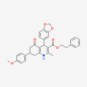 molecular formula C33H31NO6 B5229179 2-phenylethyl 4-(1,3-benzodioxol-5-yl)-7-(4-methoxyphenyl)-2-methyl-5-oxo-1,4,5,6,7,8-hexahydro-3-quinolinecarboxylate 