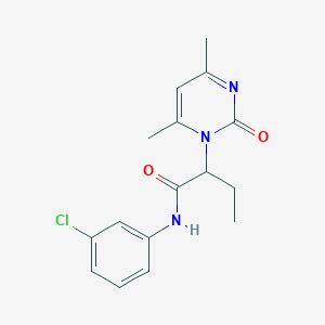 molecular formula C16H18ClN3O2 B5229199 N-(3-chlorophenyl)-2-(4,6-dimethyl-2-oxo-1(2H)-pyrimidinyl)butanamide 