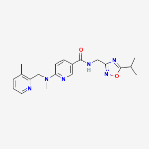 molecular formula C20H24N6O2 B5229865 N-[(5-isopropyl-1,2,4-oxadiazol-3-yl)methyl]-6-{methyl[(3-methyl-2-pyridinyl)methyl]amino}nicotinamide 
