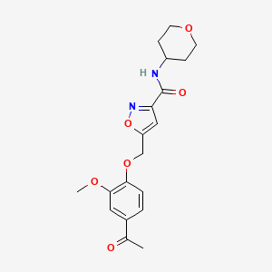 molecular formula C19H22N2O6 B5229913 5-[(4-acetyl-2-methoxyphenoxy)methyl]-N-(tetrahydro-2H-pyran-4-yl)-3-isoxazolecarboxamide 