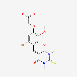 molecular formula C17H17BrN2O6S B5229940 methyl {5-bromo-4-[(1,3-dimethyl-4,6-dioxo-2-thioxotetrahydro-5(2H)-pyrimidinylidene)methyl]-2-methoxyphenoxy}acetate 