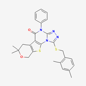 molecular formula C27H26N4O2S2 B5229969 1-[(2,4-dimethylbenzyl)thio]-7,7-dimethyl-4-phenyl-6,9-dihydro-7H-pyrano[4',3':4,5]thieno[3,2-e][1,2,4]triazolo[4,3-a]pyrimidin-5(4H)-one 