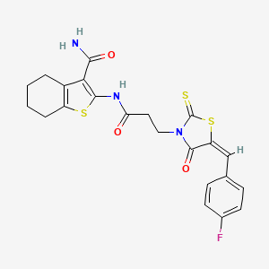 molecular formula C22H20FN3O3S3 B5230193 2-({3-[5-(4-fluorobenzylidene)-4-oxo-2-thioxo-1,3-thiazolidin-3-yl]propanoyl}amino)-4,5,6,7-tetrahydro-1-benzothiophene-3-carboxamide 