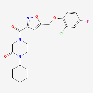 molecular formula C21H23ClFN3O4 B5230248 4-({5-[(2-chloro-4-fluorophenoxy)methyl]-3-isoxazolyl}carbonyl)-1-cyclohexyl-2-piperazinone 