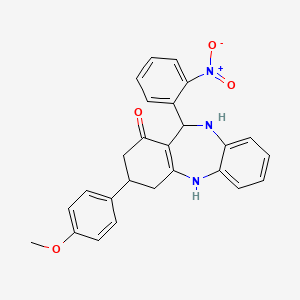 molecular formula C26H23N3O4 B5230641 3-(4-methoxyphenyl)-11-(2-nitrophenyl)-2,3,4,5,10,11-hexahydro-1H-dibenzo[b,e][1,4]diazepin-1-one 