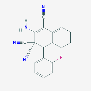 molecular formula C19H15FN4 B5230674 2-amino-4-(2-fluorophenyl)-4a,5,6,7-tetrahydro-1,3,3(4H)-naphthalenetricarbonitrile 