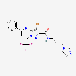 molecular formula C20H16BrF3N6O B5230869 3-bromo-N-[3-(1H-imidazol-1-yl)propyl]-5-phenyl-7-(trifluoromethyl)pyrazolo[1,5-a]pyrimidine-2-carboxamide 