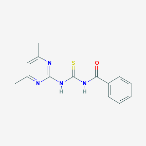molecular formula C14H14N4OS B052309 Benzamide, N-[[(4,6-dimethyl-2-pyrimidinyl)amino]thioxomethyl]- CAS No. 121087-84-1