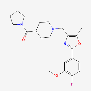 molecular formula C22H28FN3O3 B5230901 1-{[2-(4-fluoro-3-methoxyphenyl)-5-methyl-1,3-oxazol-4-yl]methyl}-4-(1-pyrrolidinylcarbonyl)piperidine 