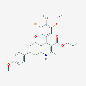 molecular formula C29H32BrNO6 B5230925 propyl 4-(3-bromo-5-ethoxy-4-hydroxyphenyl)-7-(4-methoxyphenyl)-2-methyl-5-oxo-1,4,5,6,7,8-hexahydro-3-quinolinecarboxylate 