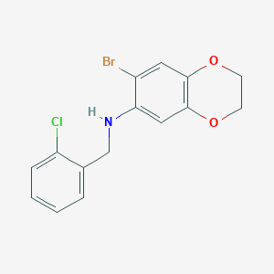 molecular formula C15H13BrClNO2 B5231106 (7-bromo-2,3-dihydro-1,4-benzodioxin-6-yl)(2-chlorobenzyl)amine 