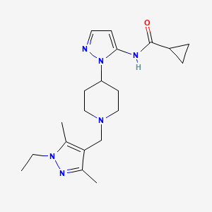 molecular formula C20H30N6O B5231139 N-(1-{1-[(1-ethyl-3,5-dimethyl-1H-pyrazol-4-yl)methyl]-4-piperidinyl}-1H-pyrazol-5-yl)cyclopropanecarboxamide 