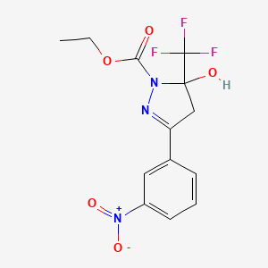 molecular formula C13H12F3N3O5 B5231279 ethyl 5-hydroxy-3-(3-nitrophenyl)-5-(trifluoromethyl)-4,5-dihydro-1H-pyrazole-1-carboxylate 