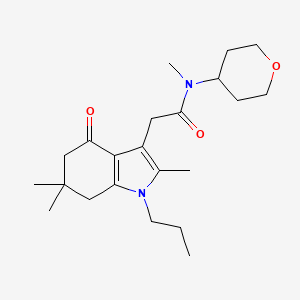 molecular formula C22H34N2O3 B5231503 N-methyl-N-(tetrahydro-2H-pyran-4-yl)-2-(2,6,6-trimethyl-4-oxo-1-propyl-4,5,6,7-tetrahydro-1H-indol-3-yl)acetamide 