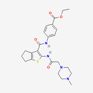 molecular formula C24H30N4O4S B5231669 ethyl 4-{[(2-{[(4-methyl-1-piperazinyl)acetyl]amino}-5,6-dihydro-4H-cyclopenta[b]thien-3-yl)carbonyl]amino}benzoate 