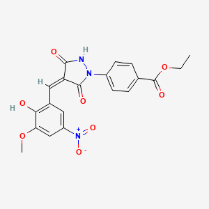 molecular formula C20H17N3O8 B5231756 ethyl 4-[4-(2-hydroxy-3-methoxy-5-nitrobenzylidene)-3,5-dioxo-1-pyrazolidinyl]benzoate 