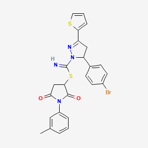 molecular formula C25H21BrN4O2S2 B5231909 1-(3-methylphenyl)-2,5-dioxo-3-pyrrolidinyl 5-(4-bromophenyl)-3-(2-thienyl)-4,5-dihydro-1H-pyrazole-1-carbimidothioate 
