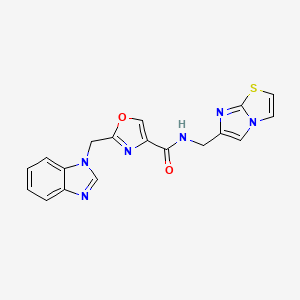 molecular formula C18H14N6O2S B5232030 2-(1H-benzimidazol-1-ylmethyl)-N-(imidazo[2,1-b][1,3]thiazol-6-ylmethyl)-1,3-oxazole-4-carboxamide 