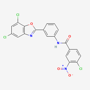 4-chloro-N-[3-(5,7-dichloro-1,3-benzoxazol-2-yl)phenyl]-3-nitrobenzamide