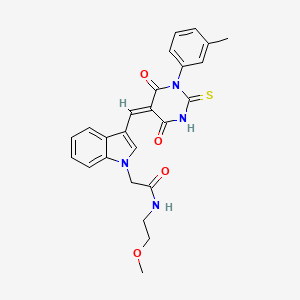 molecular formula C25H24N4O4S B5232140 N-(2-methoxyethyl)-2-(3-{[1-(3-methylphenyl)-4,6-dioxo-2-thioxotetrahydro-5(2H)-pyrimidinylidene]methyl}-1H-indol-1-yl)acetamide 