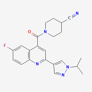 molecular formula C22H22FN5O B5232163 1-{[6-fluoro-2-(1-isopropyl-1H-pyrazol-4-yl)quinolin-4-yl]carbonyl}piperidine-4-carbonitrile 