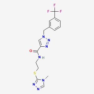 molecular formula C16H16F3N7OS B5232450 N-{2-[(4-methyl-4H-1,2,4-triazol-3-yl)thio]ethyl}-1-[3-(trifluoromethyl)benzyl]-1H-1,2,3-triazole-4-carboxamide 