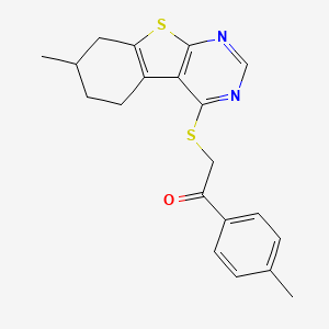 molecular formula C20H20N2OS2 B5232517 1-(4-methylphenyl)-2-[(7-methyl-5,6,7,8-tetrahydro[1]benzothieno[2,3-d]pyrimidin-4-yl)thio]ethanone 