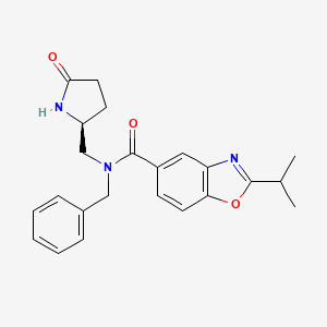 molecular formula C23H25N3O3 B5232986 N-benzyl-2-isopropyl-N-{[(2S)-5-oxo-2-pyrrolidinyl]methyl}-1,3-benzoxazole-5-carboxamide 