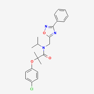 molecular formula C22H24ClN3O3 B5233135 2-(4-chlorophenoxy)-N-isopropyl-2-methyl-N-[(3-phenyl-1,2,4-oxadiazol-5-yl)methyl]propanamide 