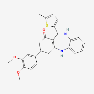 molecular formula C26H26N2O3S B5233184 3-(3,4-dimethoxyphenyl)-11-(5-methyl-2-thienyl)-2,3,4,5,10,11-hexahydro-1H-dibenzo[b,e][1,4]diazepin-1-one 