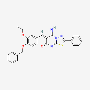 molecular formula C27H22N4O3S B5233211 6-[4-(benzyloxy)-3-ethoxybenzylidene]-5-imino-2-phenyl-5,6-dihydro-7H-[1,3,4]thiadiazolo[3,2-a]pyrimidin-7-one 