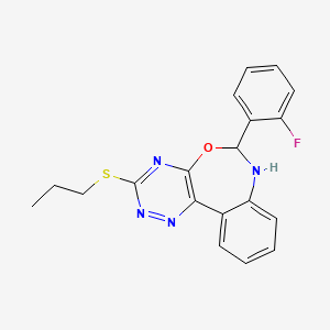 molecular formula C19H17FN4OS B5233213 6-(2-fluorophenyl)-3-(propylthio)-6,7-dihydro[1,2,4]triazino[5,6-d][3,1]benzoxazepine 