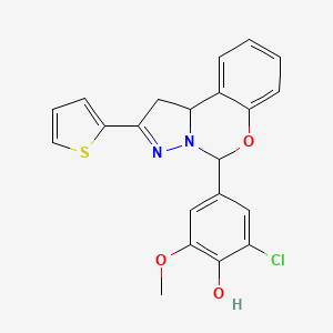 molecular formula C21H17ClN2O3S B5233225 2-chloro-6-methoxy-4-[2-(2-thienyl)-1,10b-dihydropyrazolo[1,5-c][1,3]benzoxazin-5-yl]phenol 