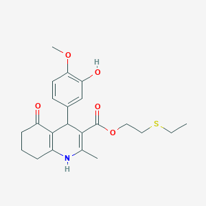 molecular formula C22H27NO5S B5233232 2-(ethylthio)ethyl 4-(3-hydroxy-4-methoxyphenyl)-2-methyl-5-oxo-1,4,5,6,7,8-hexahydro-3-quinolinecarboxylate 