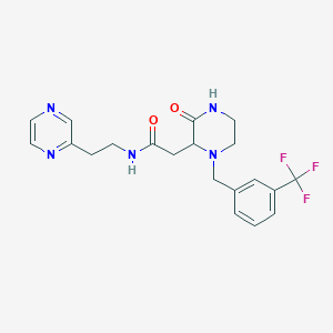 molecular formula C20H22F3N5O2 B5233296 2-{3-oxo-1-[3-(trifluoromethyl)benzyl]-2-piperazinyl}-N-[2-(2-pyrazinyl)ethyl]acetamide 