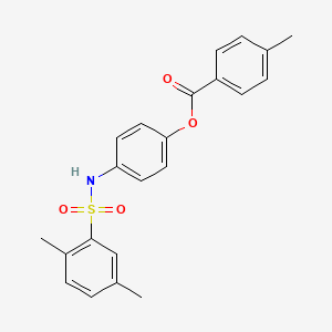 molecular formula C22H21NO4S B5233495 4-{[(2,5-dimethylphenyl)sulfonyl]amino}phenyl 4-methylbenzoate 