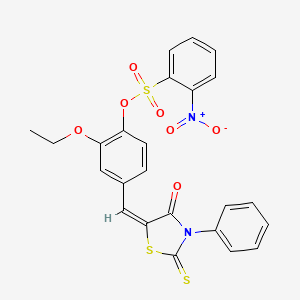 molecular formula C24H18N2O7S3 B5233768 2-ethoxy-4-[(4-oxo-3-phenyl-2-thioxo-1,3-thiazolidin-5-ylidene)methyl]phenyl 2-nitrobenzenesulfonate 