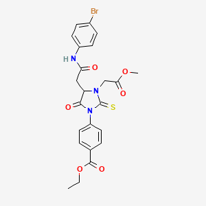 molecular formula C23H22BrN3O6S B5233832 ethyl 4-[4-{2-[(4-bromophenyl)amino]-2-oxoethyl}-3-(2-methoxy-2-oxoethyl)-5-oxo-2-thioxo-1-imidazolidinyl]benzoate 
