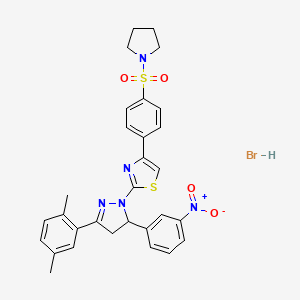 molecular formula C30H30BrN5O4S2 B5233859 2-[3-(2,5-dimethylphenyl)-5-(3-nitrophenyl)-4,5-dihydro-1H-pyrazol-1-yl]-4-[4-(1-pyrrolidinylsulfonyl)phenyl]-1,3-thiazole hydrobromide 