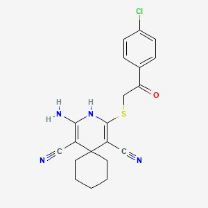 2-amino-4-{[2-(4-chlorophenyl)-2-oxoethyl]thio}-3-azaspiro[5.5]undeca-1,4-diene-1,5-dicarbonitrile