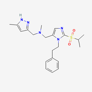 molecular formula C21H29N5O2S B5234061 1-[2-(isopropylsulfonyl)-1-(2-phenylethyl)-1H-imidazol-5-yl]-N-methyl-N-[(5-methyl-1H-pyrazol-3-yl)methyl]methanamine 