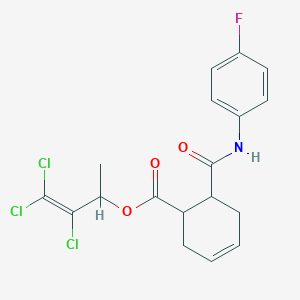 molecular formula C18H17Cl3FNO3 B5234085 2,3,3-trichloro-1-methyl-2-propen-1-yl 6-{[(4-fluorophenyl)amino]carbonyl}-3-cyclohexene-1-carboxylate 